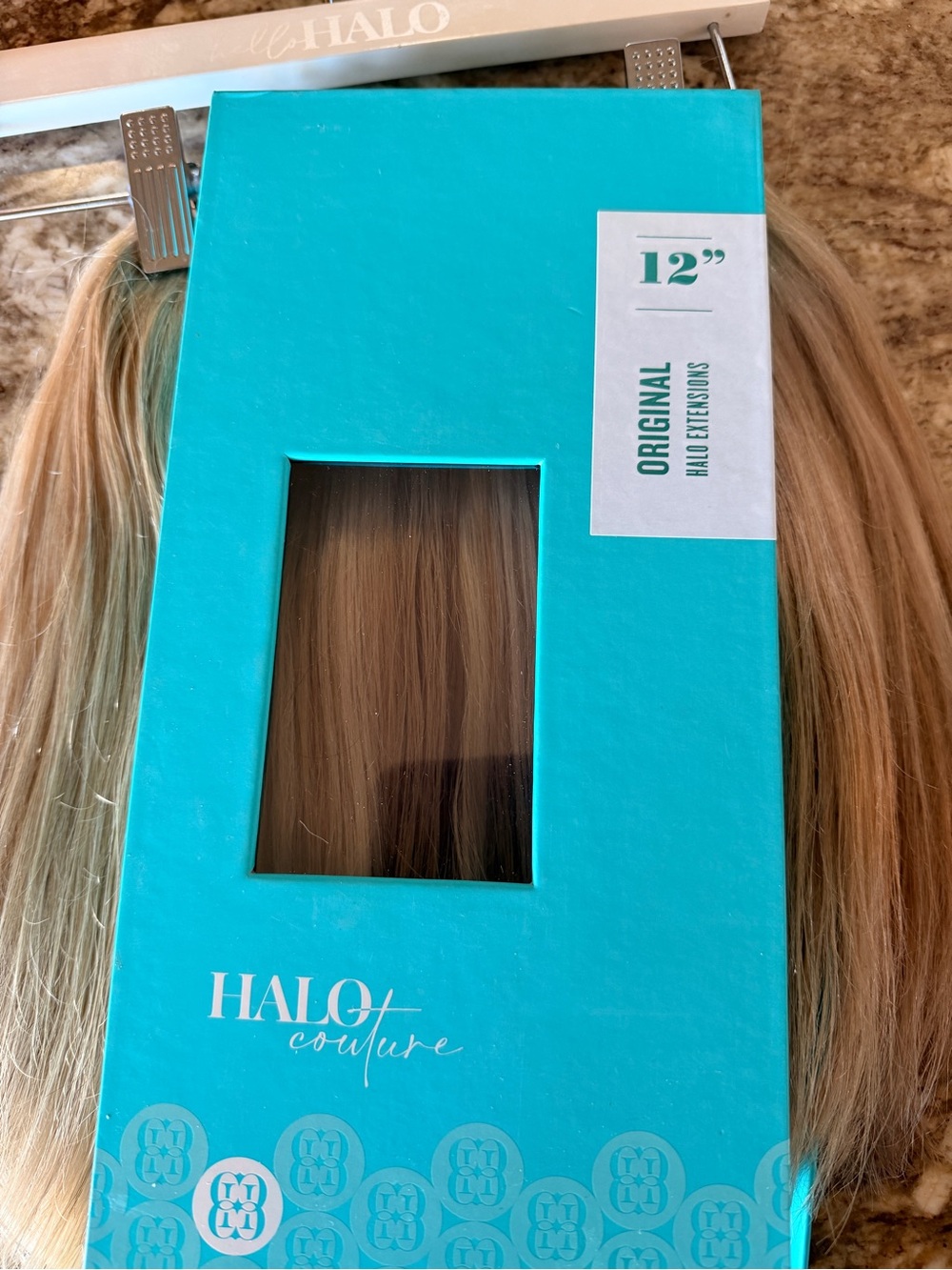 14" layered in 12” box Halo Hair Extensions - Blonde 116